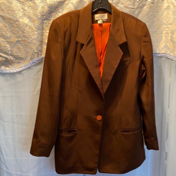 IN TRANSIT VINTAGE POLYESTER BROWN BLAZER SZ 10 - Picture 1 of 11
